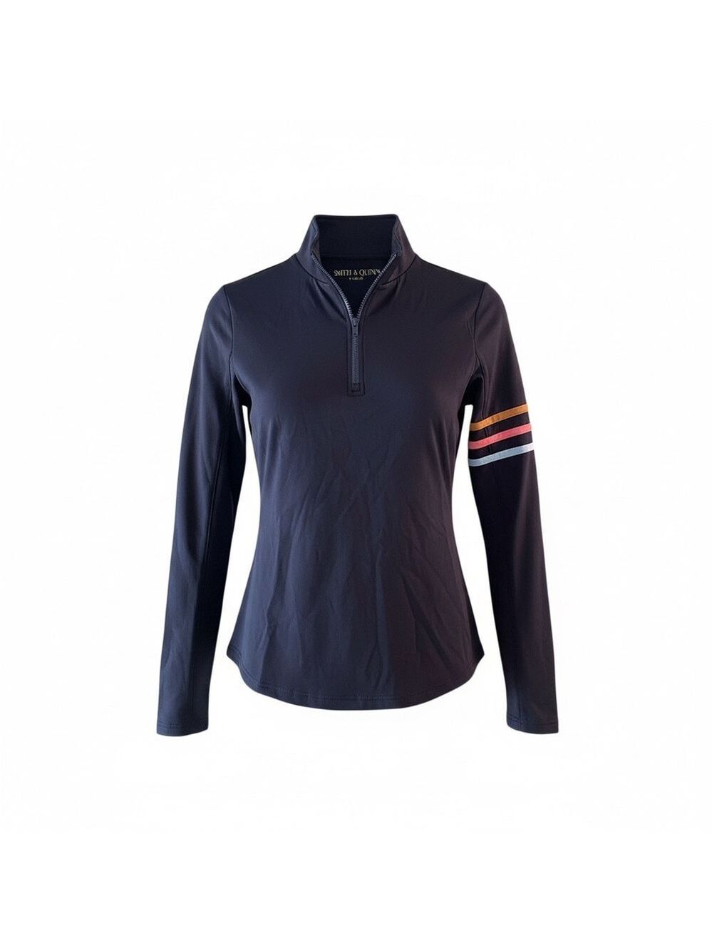 Smith & Quinn Ava 1/4 Zip Pullover Navy 70's Stripe Preppy Top XS